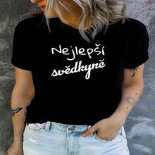 Czech Best Brideaid Letter Print Wo'S T-Shirt, Short Sve Crew Neck Casual Top for Summer And Spring, Wo'S Clothing - Negro - Ver 1
