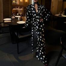 New Spring Collection Women's Dress, Retro Polka Dot Style, V-Neck, Puff Sleeves And Defined Waist - 黑色 - 查看 1