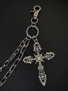 1pc Fashionable Unisex Hip Hop Pants Chain, Oversized Diamond Cross Pendant Decoration, Suitable For Street Parties, Waist Accessory Gift - Black - View 4