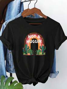 Camisetas vintage 100% algodón con estampado único de cactus "NOT A HER", camiseta de primavera/verano para mujer en tallas grandes. Adecuada para el uso diario, reuniones con amigos, atuendos únicos y expresión emocional. Camiseta de manga corta, única y divertida. - Negro - Ver 7