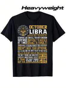 October Libra Zodiac T-Shirt For Men And Women - 100% Pure Cotton, 180g Weight, Round Neck, Short Sleeve, With Libra Star Chart Design And Personality Traits, Available In Sizes S-XXXL, Can Be Used As A Vintage Astrology Gift, Suitable For Birthdays And Themed Events, Casual Wear For All Seasons. - 黑色 - 查看 7