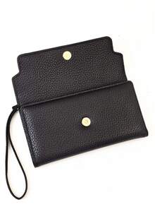 1pc Mini Handheld Wallet, Patchwork Colorblock Multi-Function Long Wallet Card Holder, Magnetic Closure Compact Soft Lightweight - Black - View 6