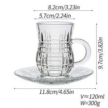 6件套透明玻璃茶杯套装，含茶碟，纹理咖啡杯，适用于红茶、浓缩咖啡、花草茶，优雅的饮具，适合居家厨房下午茶。 - 白色 - 查看 16