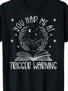 1 pieza Camiseta de Mujer con Estampado de Advertencia de Romance Oscuro y Libro Picante, 180g 100% Algodón, los diseños están impresos. Unisexo. - Negro 3 - Ver 6