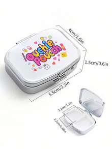 Square Pill Box, Printed With Capsule, Tablet, Letter And Bottle Patterns; Portable Medication Storage Compartment; Mini Metal Storage Box; Portable Jewelry And Pill Box; Travel Pill Box; Large Capacity Compartment; Weekly Medication Organizer; Suitable For Daily Medication And Vitamins; Essential For Doctors And Nurses; Emergency Needs; Travel; Hiking Emergency Rescue; Personalized Creative Gift With Cartoon Logo - A - View 10