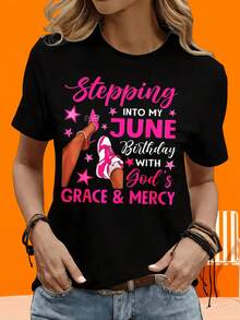 Camiseta de manga corta GraphicLadies para ocio, actividades al aire libre y hogar, 220g. Camiseta de mujer "Dando paso a junio con la gracia y misericordia de Dios". Camiseta de regalo para ocio, actividades al aire libre y fiestas. - Blanco - Ver 4