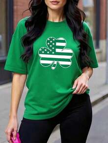 Women's Casual St. Patrick's Day T-Shirts, Lucky Irish Shamrock T-Shirts, Shamrock Tees. St. Patrick's Day Fashion - 綠色 - 查看 6