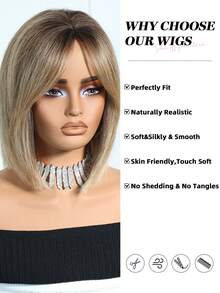 10-Inch Layered Middle-Parted Bobo Wig, Suitable For Summer Daily Wear, Parties, Cosplay, Music Festivals, Holidays, A Practical Gift For Girls - Gold - View 7