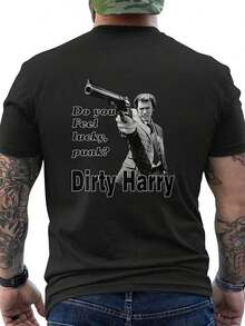 Camiseta de estilo punk con un estampado en la espalda de la icónica frase de Dirty Harry, una homenaje a las películas clásicas en blanco y negro - Un regalo ideal - Camiseta unisex de algodón suelto de manga corta y cuello redondo de estilo vintage urbano. blusas.blusas casuales para dama.Impresión de osos cariñosos.Camiseta estampada Impresión de osos cariñosos. - Negro - Ver 1
