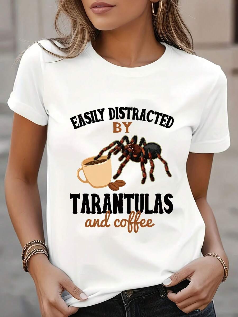 Lightweight And Breathable T-Shirt With Coffee Lover Print, Round Neck, Regular Fit, Short Sleeve, All-Season Top, Ideal For Combining In Spring And Autumn. - White - View 1