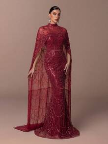 Faeriesty Đầm dạ hội cao cấp dành cho nữ - Đầm maxi đuôi cá lấp lánh đính sequin, thích hợp cho đám cưới, sự kiện thảm đỏ và tiệc nghỉ dưỡng. - Màu Đỏ Sâu - Xem 10