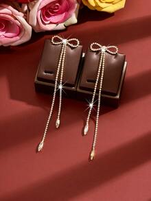 1 Pair Long Bow-Shaped Earrings, Suitable For Anniversary, Valentine's Day, Music Festival, Birthday Gift - Multicolor - View 3