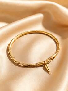 MECYLIFE 1pc Men's High-Quality Water Drop Pendant Bracelet, 3MM Stainless Steel Round Snake Chain, Minimalist Premium Stainless Steel Snake Bone Chain - Gold - View 4