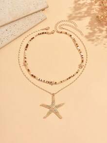 2pcs/Set Handmade Bohemian Style Beaded Necklace, Fashion Versatile Starfish Pendant, Suitable For Daily Wear, Travel And Party, Random Bead Size And Color Arrangement - Multicolor - View 2