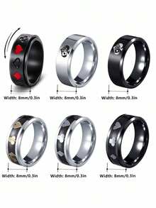 6-Piece Set Of Stainless Steel Men's Rings With Playing Card Suits, Couple Rings, Versatile Couple Rings Suitable For Daily Wear, Jewelry - 6-piece Ring Set - View 6