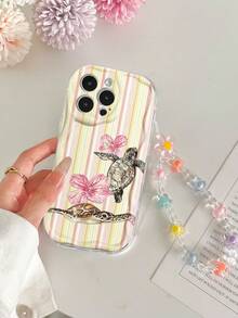 Ốp lưng điện thoại chống rơi, họa tiết rùa sọc và hoa, màu kem, viền lượn sóng, sơn bóng, tương thích với iPhone 17pro/17Air/17/17promax/16/11/16pro/16plus/16promax/16e/15Promax/13/14/12/XS/XR/7G/8P, và Galaxy. - Nhiều màu - Xem 5