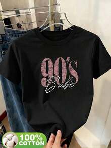 1 Piece Of Women's Summer T-Shirts, Printed, Fashionable, Casual, Comfortable, And Simple Summer Wear. Pure Cotton T-Shirts. Black 180g 100% Cotton - 黑色 - 查看 5
