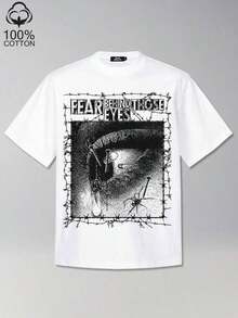 Camiseta de manga corta para hombre con estampado gráfico de ojos grandes retro, estilo punk gótico, ropa de calle holgada y moderna para el verano. - Blanco - Ver 8