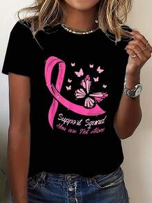 Women's Short-Sleeved T-Shirt With A Y2K Fantasy Print, Casual Style, Featuring A Butterfly And Heart Design. Machine Washable, Easy To Match, Ideal For All Seasons, Available In Multiple Colors And Sizes. Perfect For Birthday Parties, Holiday Gifts, And Everyday Outings, Highlighting Your Delicacy And Confidence-A Must-Have Item! Printed, Simple, Versatile, Loose Fit, With A Fitted Crew Neck. - 黑色 - 查看 1