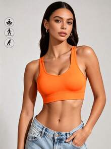 Runway Rest Women's Sports Bra, Supportive, Shock-Absorbing, No Sagging, Seamless, Wireless, Breathable - Orange - View 2