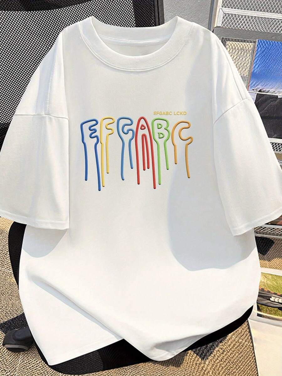 Men's Essential Casual T-Shirt 100% Cotton Short Sleeve - Colorful A-Z Letter Print Design, Modern And Simple Crew Neck, Breathable, Unisex Style For Couples, Ideal For Casual Daily Wear, Machine Washable For Daily Use, Soft Cotton For Daily Wear. - 白色 - 查看 1