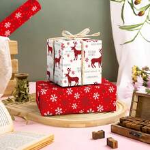 5m Roll Christmas Snowflake Pattern Double-Sided Wrapping Paper, 43cm X 500cm, Thickened Gift Wrapping Paper For DIY, Suitable For Christmas Gifts And Holiday Gifts - Snowflake Deer - 5m - View 7
