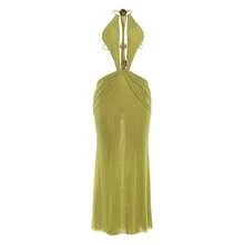 Solid Mesh Halter Neck Backless Dress New Fashion Sensual For Women - 綠色 - 查看 8