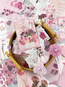 100pcs/Pack Vintage Plant & Floral Mixed Material Scrapbooking Stickers, Multifunctional DIY Decorative Stationery - Dried Flower Post Office - View 4
