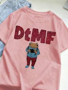 T-shirt unisexe ample avec imprimé grenouille et lapin portoricains << DtMF » pour femmes, idéal pour les festivals de musique. - Rose bonbon - Voir 3