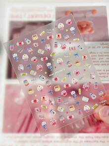 Dopamine Sweetheart Nail Stickers, Ice Cream & Heart Design, Summer Nail Art Decor - Multicolor - View 10