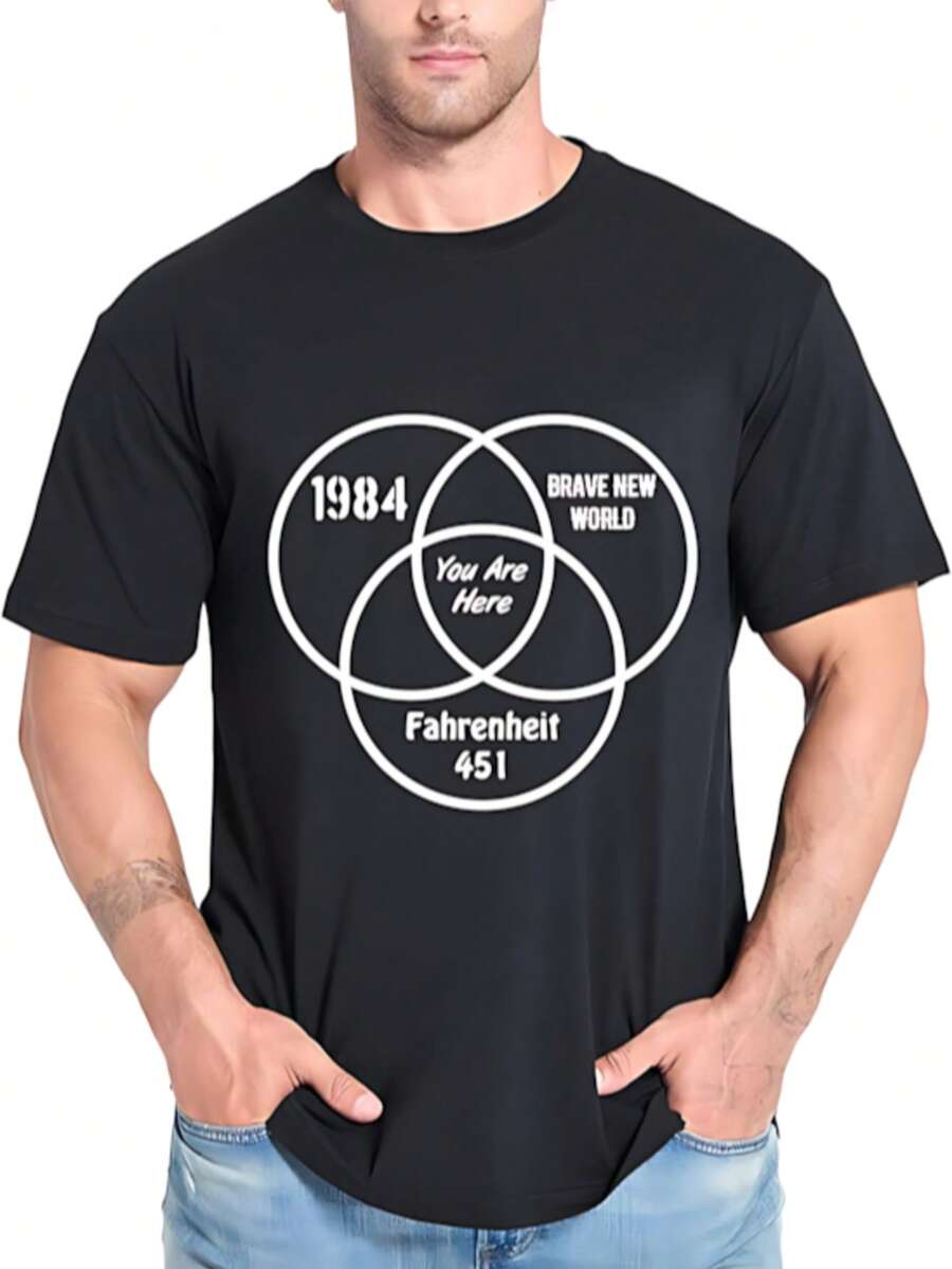 You Are Here 1984 Dystopia - Men's Graphic Shirts, Funny Cotton T-Shirts For Men - 黑色 - 查看 1