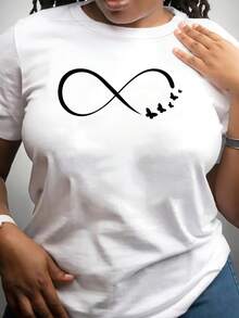 Camiseta Deportiva Casual para Mujer con Diseño de Símbolo de Infinito y Siluetas de Aves - Camiseta Blanca Elástica de Cuello Redondo, Lavable aáquina, Ajuste Cómodo y Perfecta para Todas las Estaciones. - Blanco - Ver 1