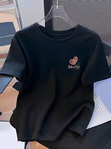 Women's Short Sleeve T-Shirt With Exclusive Design And Print, New For Summer 2026, Loose Fit Half Sleeve Top For Women, Ideal For All Seasons FLTU - 黑色 - 查看 9