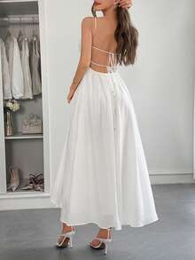 New Spring-Summer Maxi Dress For Women, Casual Holiday Style, Thin Straps, Fitted Cut, Flattering Design, Cool, Perfect For Vacation, Beach, Walks And Day Looks - 白色 - 查看 4