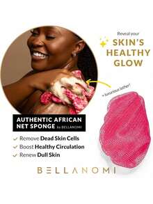 BELLANOMI African Exfoliating Net Sponge,Multi-Color Authentic, Ethically Sourced From Nigeria, 45 Inches Long, Back Scrubber For Daily Use - Pink - 查看 5
