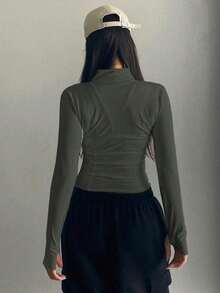 Chaqueta Ajustada Con Cierre De Cremallera Para Mujer - verde militar 2 - Ver 2