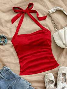 Set de 2 tops de mujer con cuello halter, espalda descubierta y estampado floral fruncido - Multicolor 5 - Ver 3