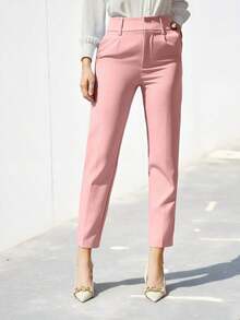 Pantalones de traje ajustados de nueve puntos para mujer - Rosa - Ver 6