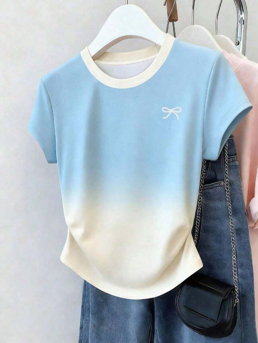 Camiseta de mujer con estampado de fresa, cintura fruncida, dulce y de moda, adecuada para uso al aire de vacaciones en verano - Blanco - Ver 1