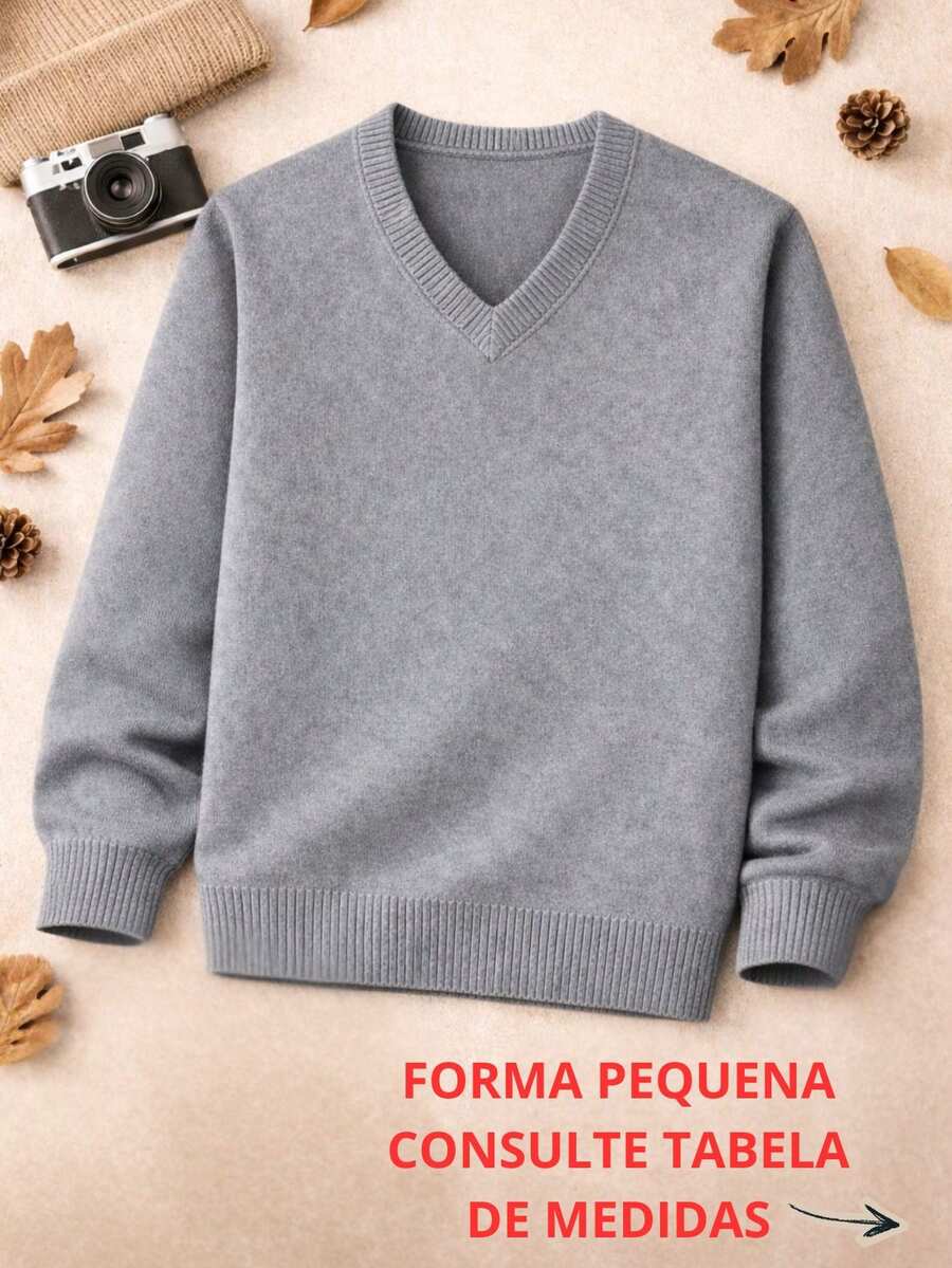 Boys' Junior Sweater, V-Neck Knit Sweater – Basic And Comfortable, Autumn/Winter 2026. - 灰色 - 查看 1