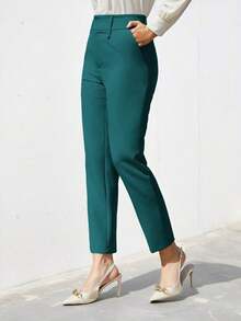 Pantalones de traje sólidos y simples para uso diario de mujer - Verde Oscuro - Ver 3
