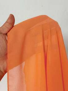 de gasa con cuello en V, mangas acampanadas con volantes y pliegues, estilo francés elegante para verano, talla grande, color naranja, camisa grácil para mujer, atuendo de vacaciones, Top con bajo fluido - Naranja - Ver 6