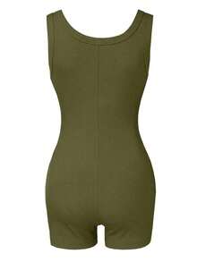 Mono de unicolor para mujer, mono ceñido, ropa negra - Verde militar - Ver 2