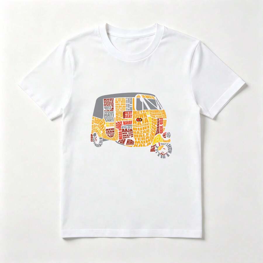 Tuk-Tuk de Letras Playera de Algodón Blanca Creativa Colorida - Blanco - Ver 1