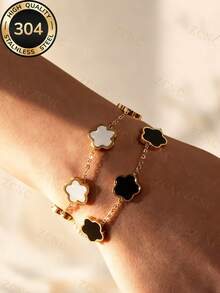 Bộ 2 vòng tay nam bằng thép không gỉ mạ vàng 14K, chống nước, không phai màu, kiểu dáng cổ điển, hình hoa may mắn, thích hợp đeo hàng ngày và đi nghỉ mát ở biển. - Nhiều màu - Xem 2