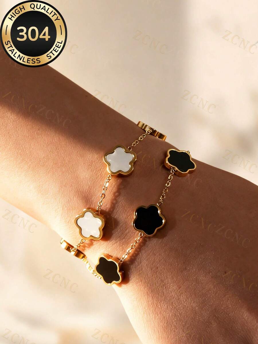 Bộ 2 vòng tay nam bằng thép không gỉ mạ vàng 14K, chống nước, không phai màu, kiểu dáng cổ điển, hình hoa may mắn, thích hợp đeo hàng ngày và đi nghỉ mát ở biển.