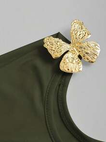 de mujer con hombros oblicuos y lazo - Verde militar - Ver 5