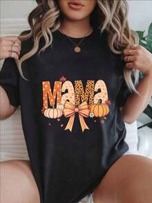 Camiseta Casual de Cuello Redondo Oversize para Mujer y Niña, Camisetas Básicas con Estampado Gráfico, Opciones en Blanco, Tops Holgados de Manga Corta para Verano, Camiseta de Moda para Mujer con Estampado 'Mama With Pumpkins And Orange Bow', Ropa de Algodón Casual de Manga Corta para Vacaciones en la Playa 2026, Regalo de Cumpleaños para Mujer  
 -Moda - Negro - Ver 1