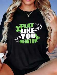 Camiseta de Fútbol "Juega Como Si Lo Quieres Enserio" para Mujer, Top Deportivo Casual con Diseño Gráfico para Aficionadas al Fútbol, Camiseta de Mujer - Blanco - Ver 3