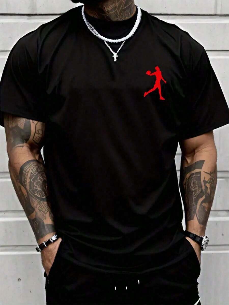  Camiseta de Manga Corta Holgada Casual Versátil con Estampado de Baloncesto Divertido, Ideal para Vacaciones, Trabajo y Uso Diario100% Cotton - Negro 10 - Ver 1